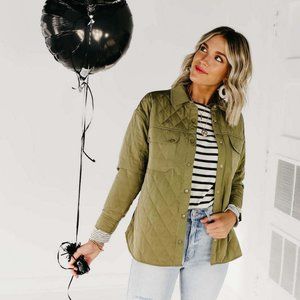 Women's Blu Pepper Quilted Pocket Jacket / Shacket (Dusty Olive) - Small